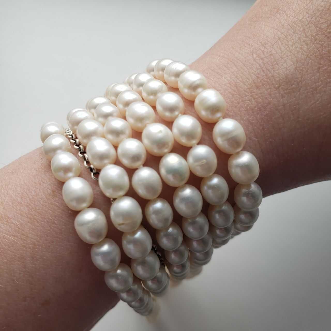 Натуральні перли, 3 нитки 60 см, срібло