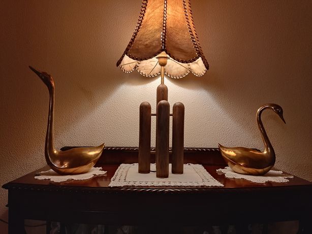 Lampa lampka skórzana z sierścią oryginalna kolekcjonerska stara 97 cm