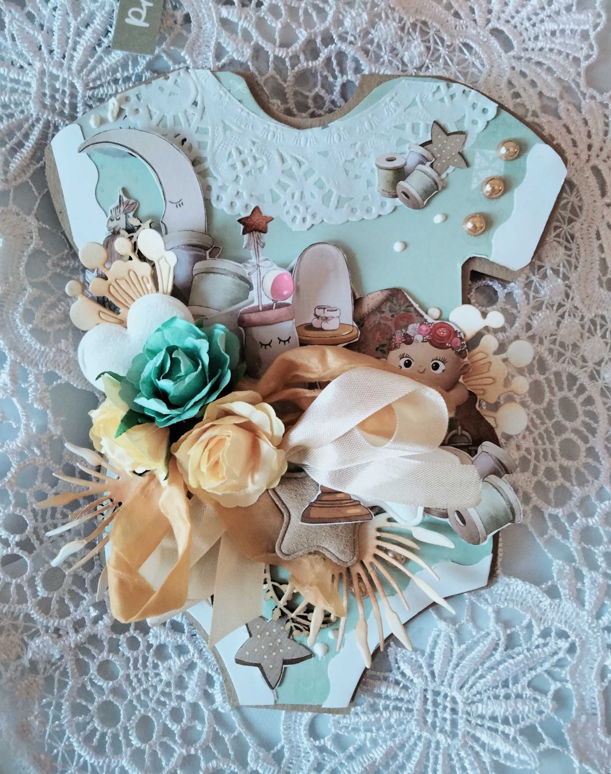 Kartka na Chrzest Roczek Narodziny handmade bodziak dowolny napis