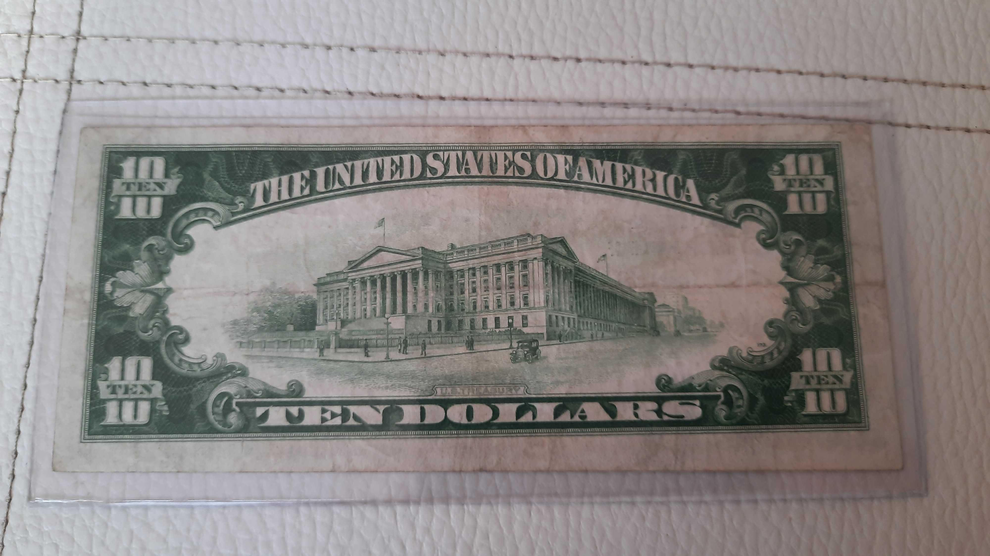 10 USD 1929 rok brązowa pieczęć rzadki bank Columbus numer Radarowy