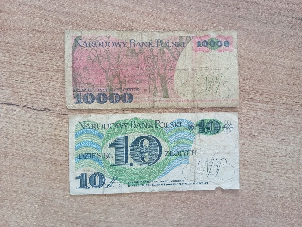 Banknot PRL 10000zł 1988 Wyspiański + 10zł 1982 Bem