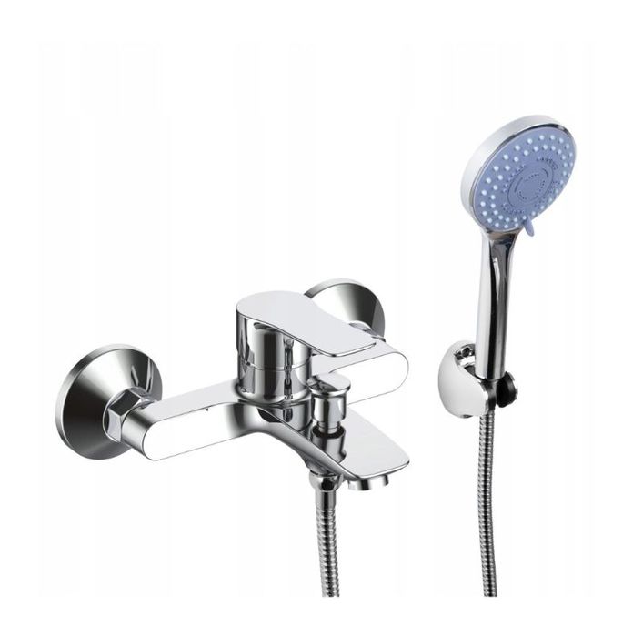 Bateria Wannowa Prysznicowa Ścienna Kran Do Wanny Wąż Słuchawka Chrom