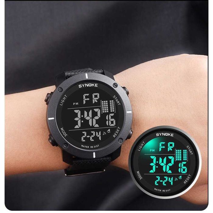 Czarny sportowy zegarek męski Synoke cyfrowy elektroniczny WR50m LED