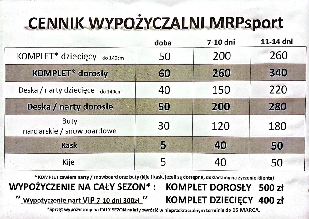 Wypożyczalnia nart I snowboardów