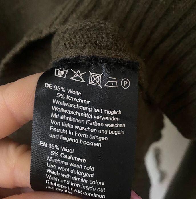 Golf khaki zielony kaszmir wełna M wool Hallhuber germany