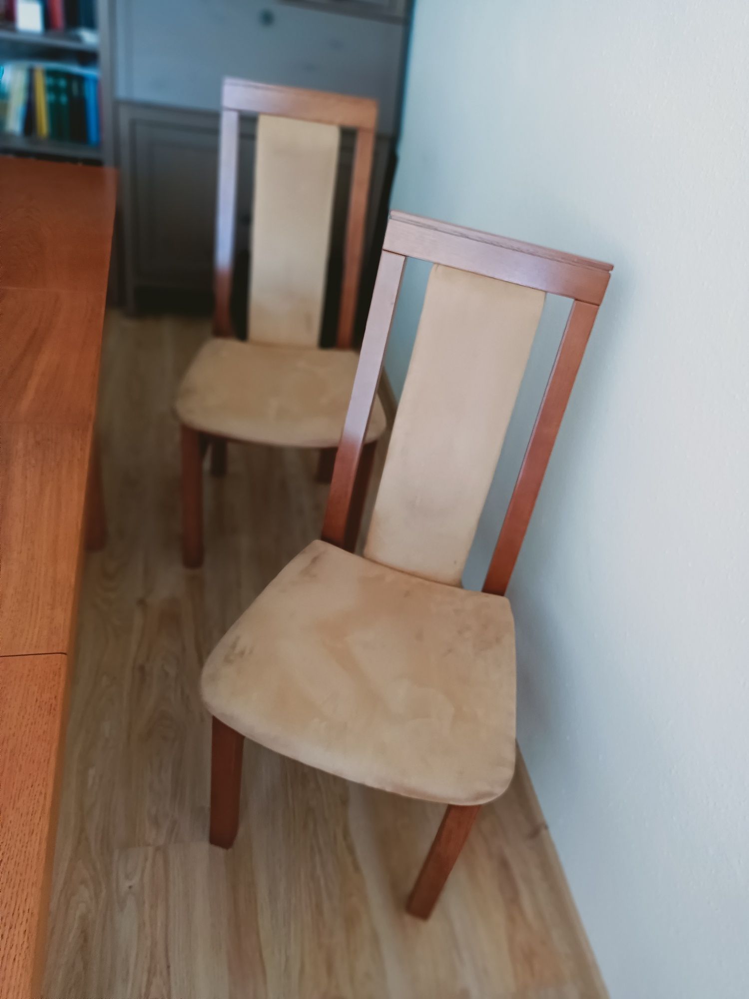 Komplet, 4 krzesełka w dębie, alcantara, żółty