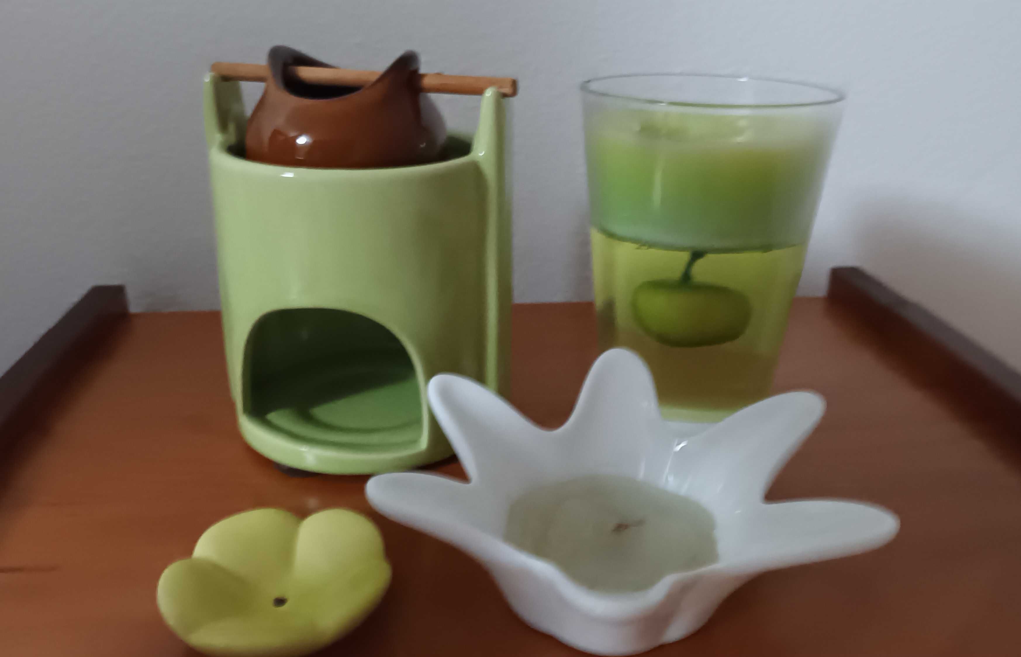 Conjunto de velas, queimador e suporte de incenso