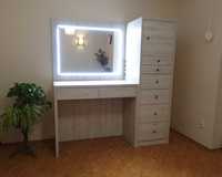 Toaletka / biurko kremowo-białe z szafką regał lustro z LEDami Wrocław