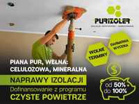 Ocieplenia poddaszy, wełna, celuloza, piana PUR naprawa po kunie