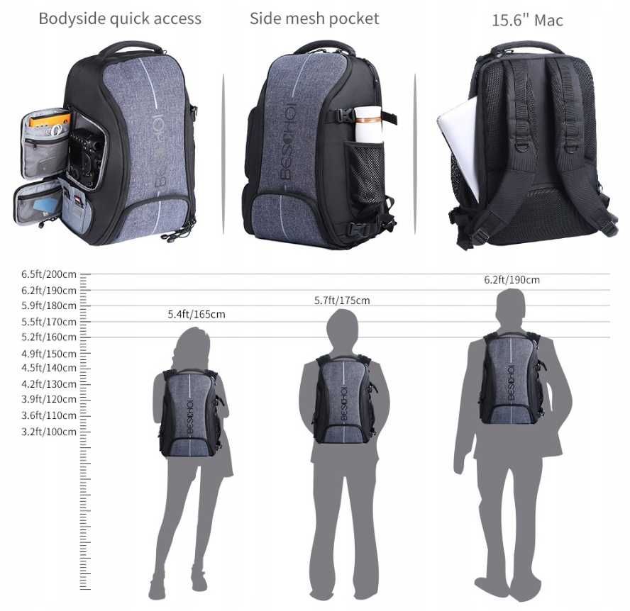 Plecak fotograficzny K&F Concept, 26L, szary, szybki dostęp, NOWY!!!
