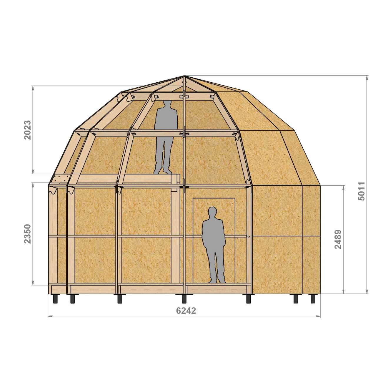 Dom kopułowy szkieletowy na zgłoszenie drewniany 35m z antresolą