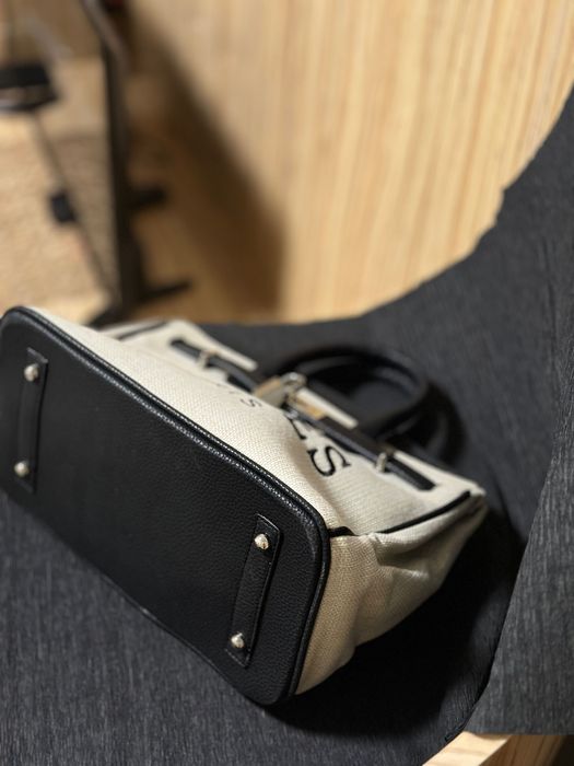 Сумка шопер | шкіра та тканина | жіноча бежева сумка