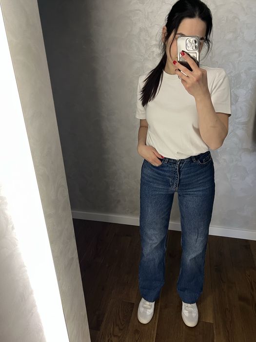 Джинси zara wide leg темний денім 34