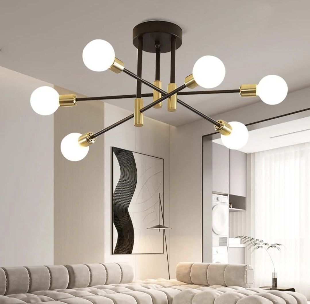 Lampa sufitowa wisząca czarno złota nowoczesna loft 6 punktów E27