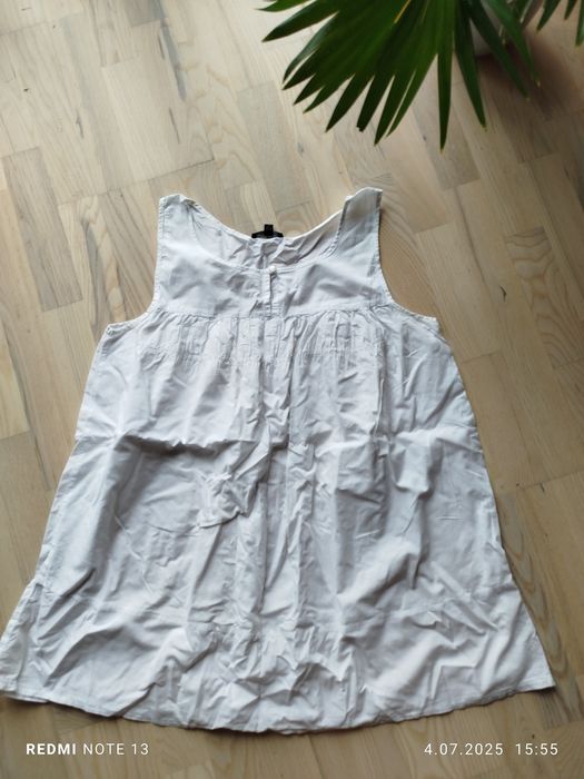 Biała bawełniana przewiewna cienka bluzka koszulka tunika lato letnia