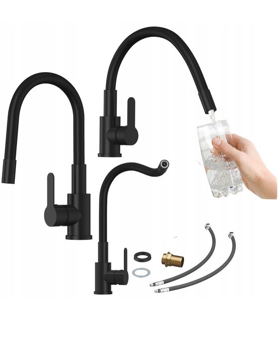 Bateria kuchenna czarna elastyczna wylewka kran czarny giętka
