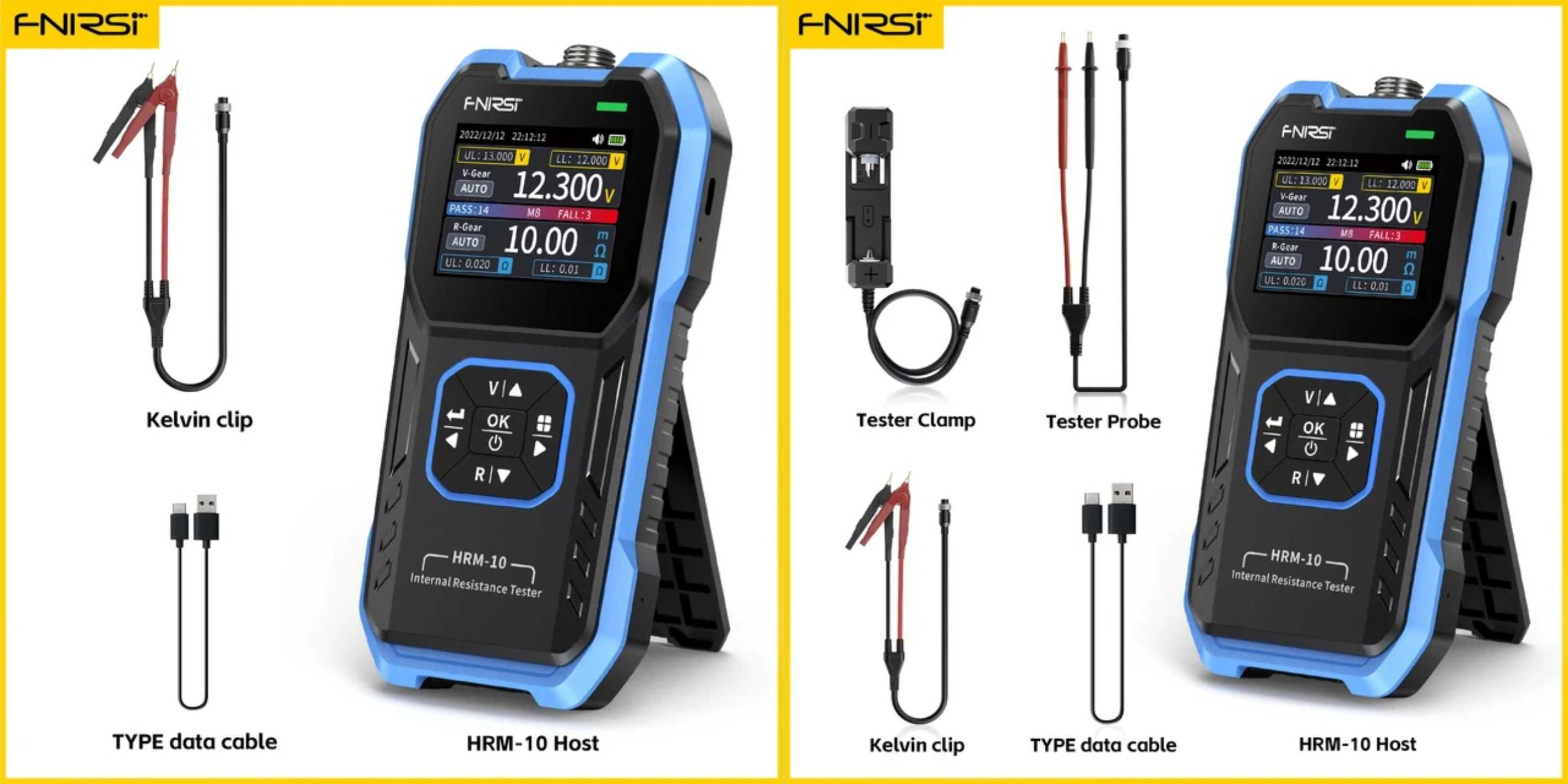 FNIRSI HRM10 Pro тестер анализатор аккумуляторов, доп. щупы, кейс
