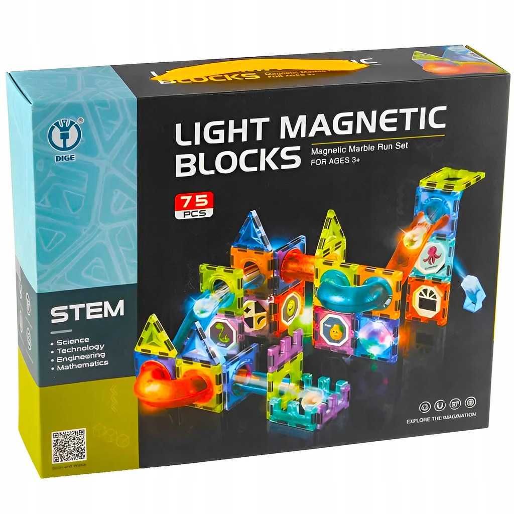 Klocki magnetyczne konstrukcyjne edukacyjne swiecacy tor 75 elementow