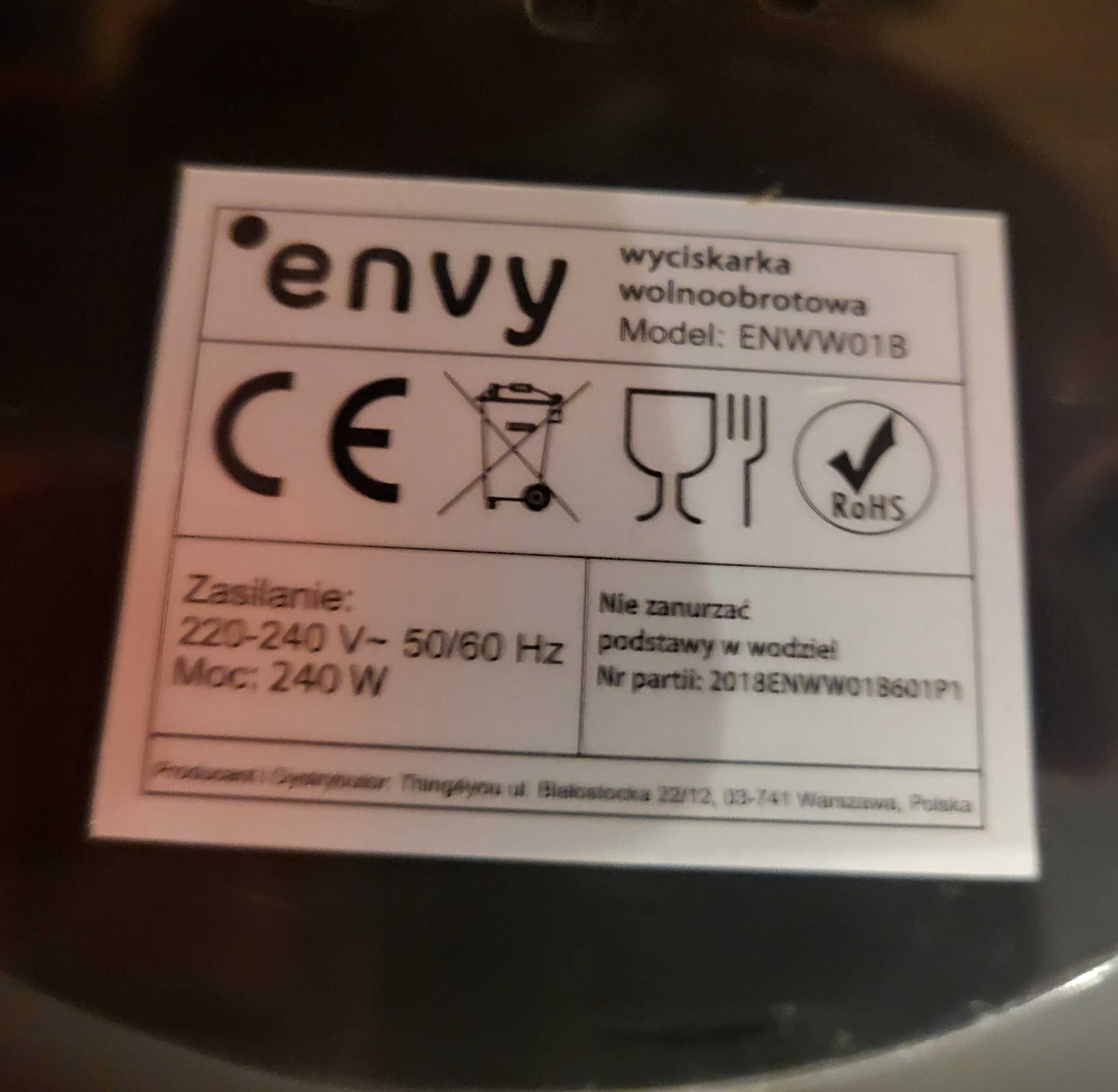Wyciskarka wolnoobrotowa Envy ENWW01B