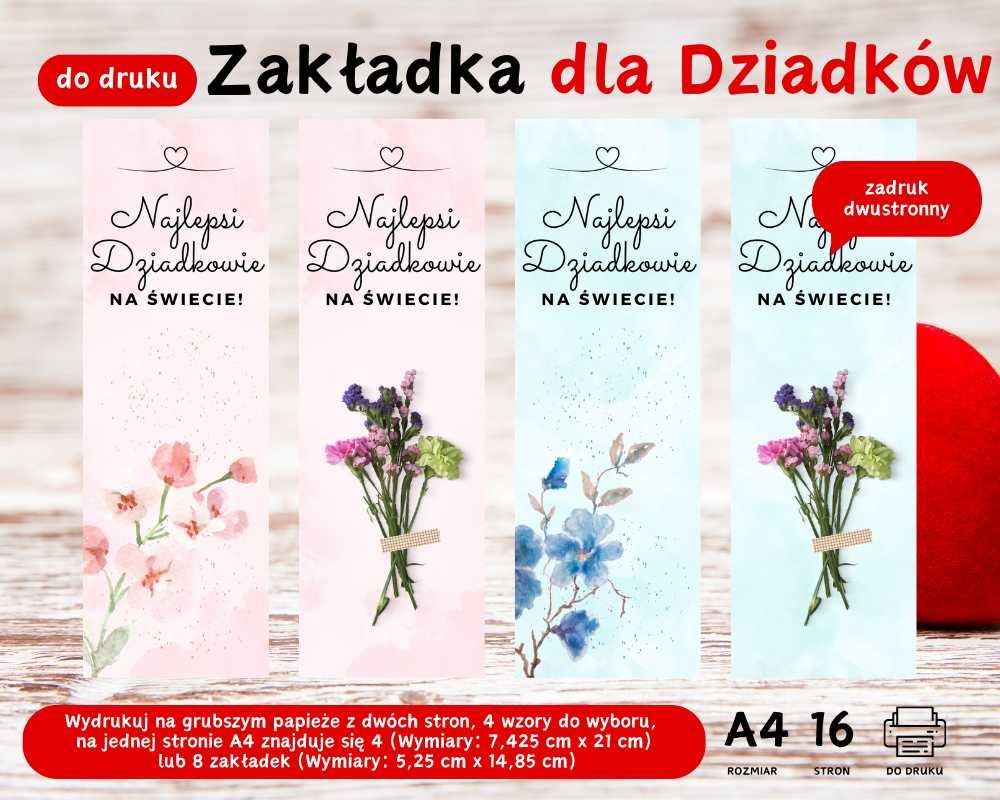 Zakładka do książki dla Babci i Dziadka do druku A4 PDF