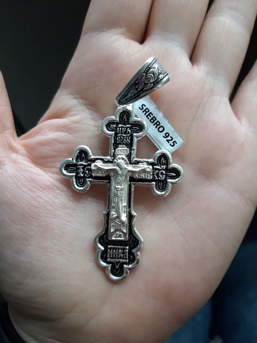 Krzyż krzyżyk duży prawosławny srebrny 925 NOWY