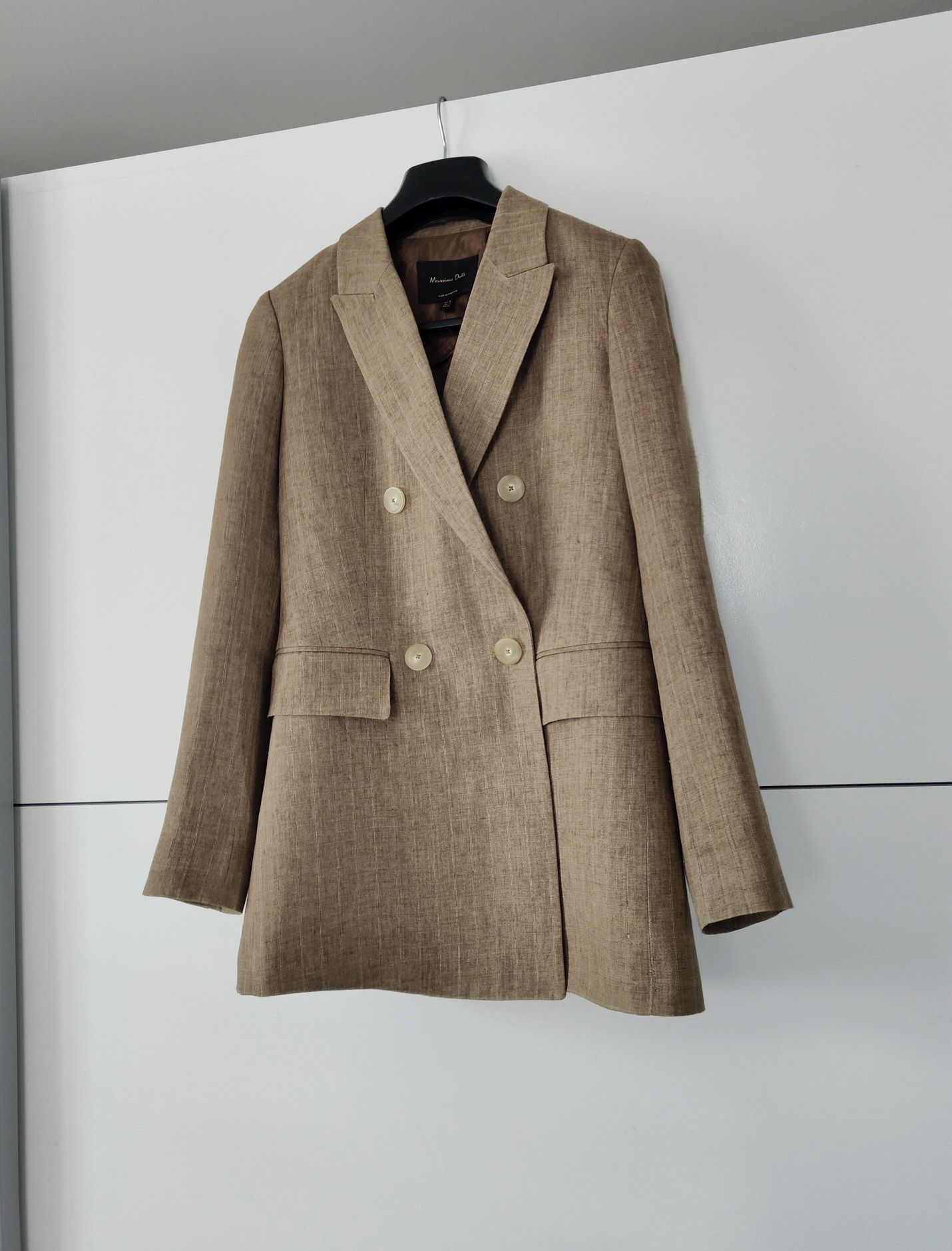 Marynarka Massimo dutti 36 S brązowa beżowa lniana w paski