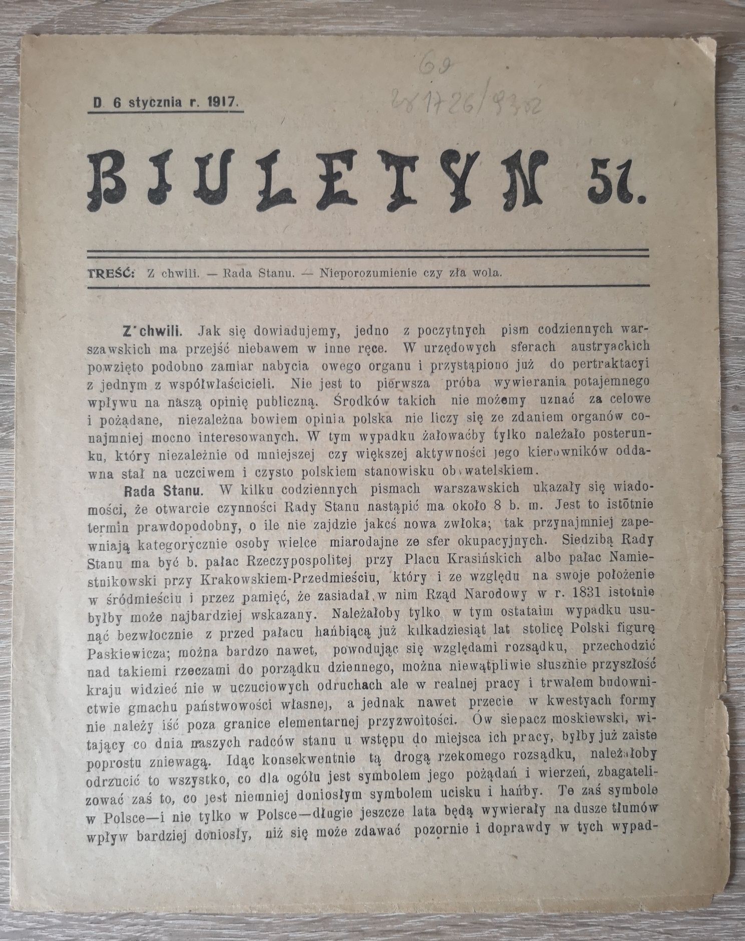 Biuletyn 1917r nr 51, 56, 71, 72.