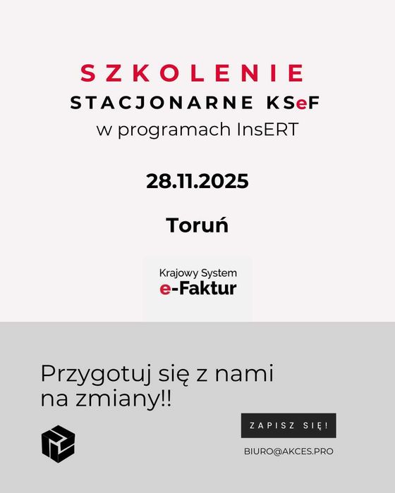 Szkolenie KSeF – Toruń, 28.11.2025 – ostatni termin!