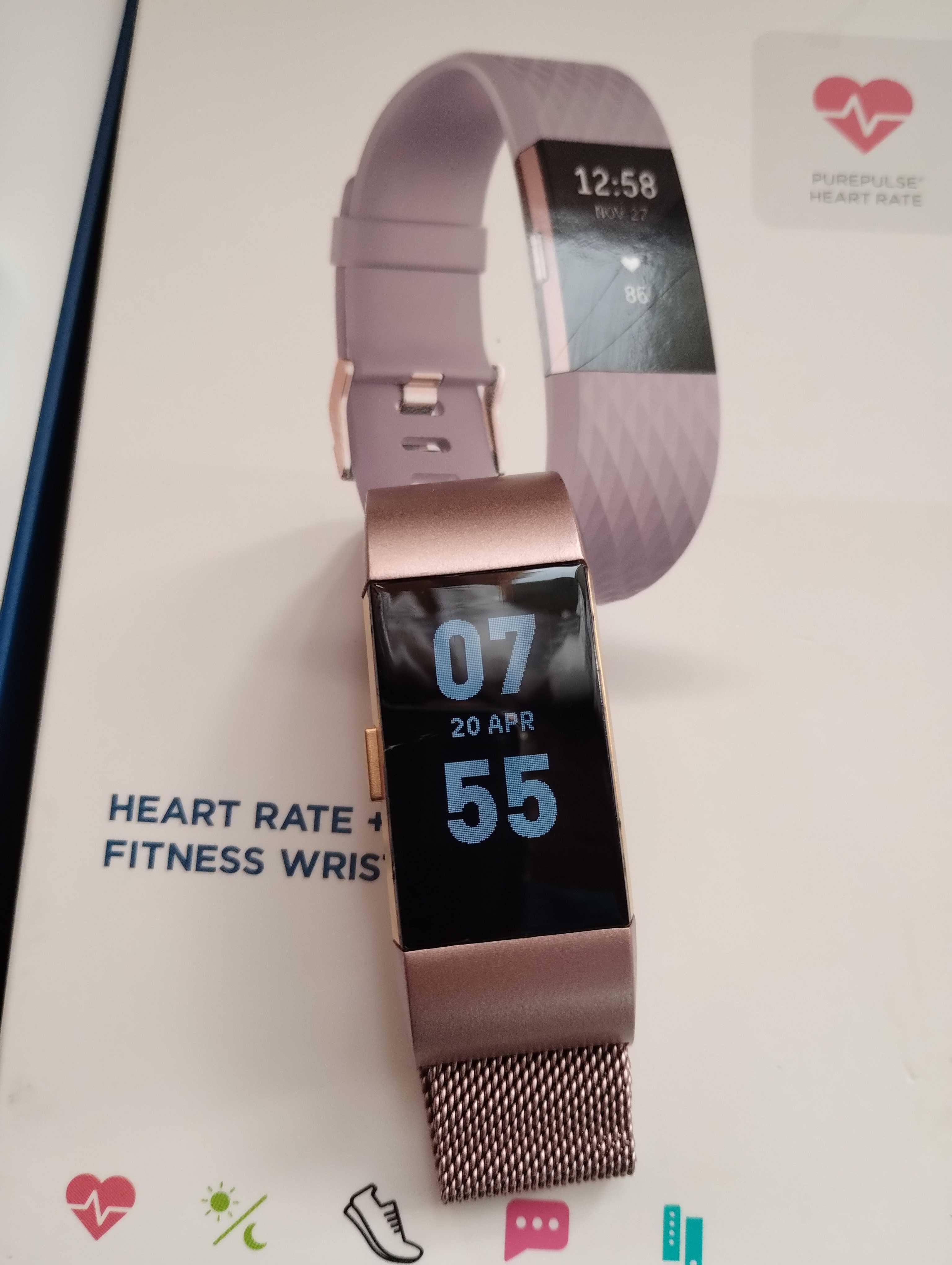 Fitbit Charge 2 Gold Smartwatch + bransoletka magnetyczna fitnes rose