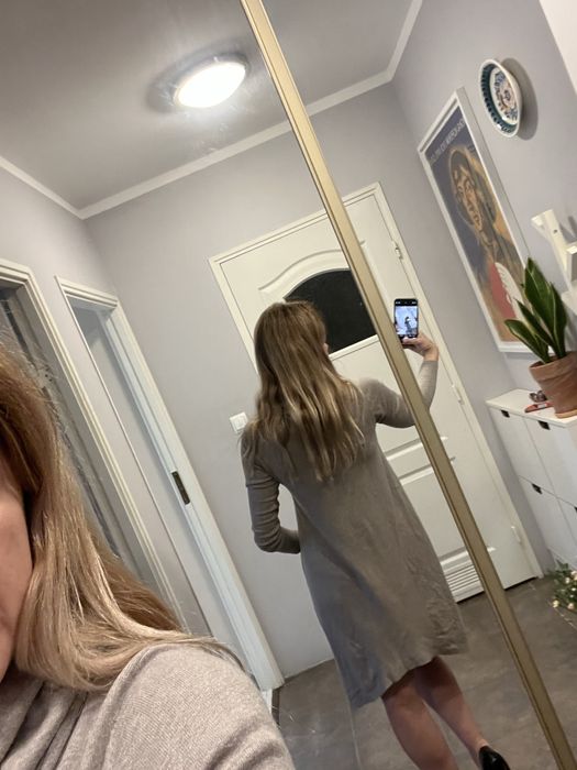 Wiskoza kaszmit sukienka tunika golf uniwersalna beżowa