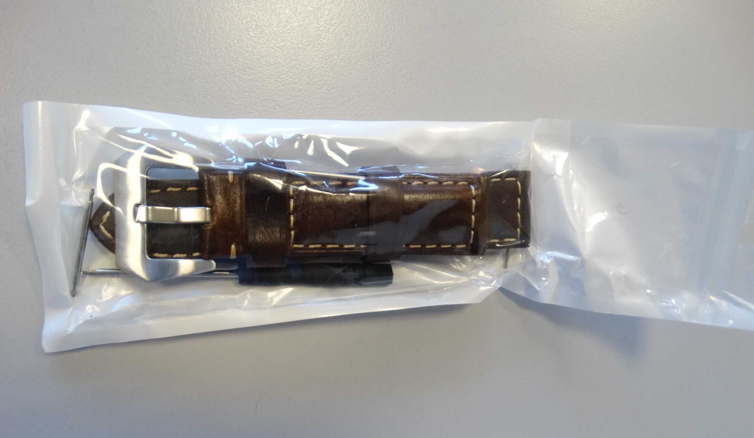 Skórzany gruby pasek do zegarka ciemny brązowy 22mm 24mm PAM Seiko