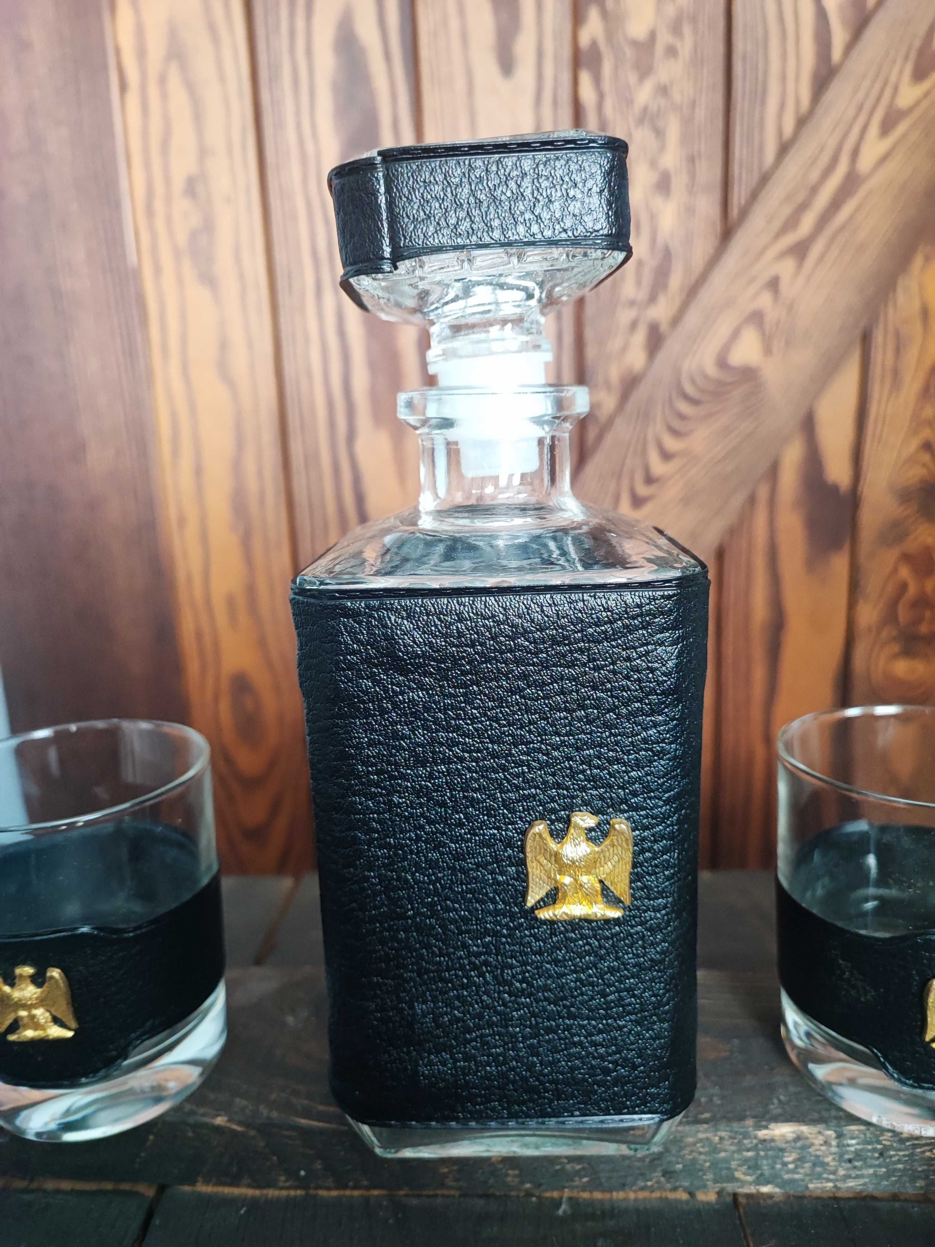 Zestaw do whisky czarna skóra orzeł Vintage