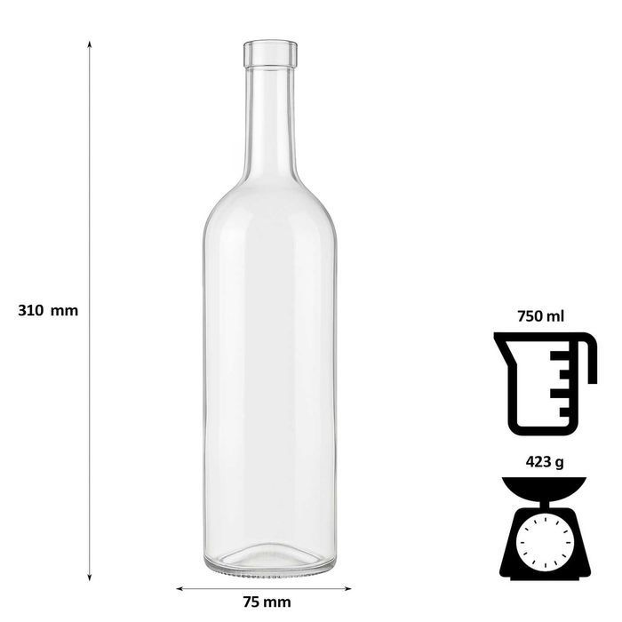 15x butelka BORDEAUX 750 ml biała na wino z korkiem