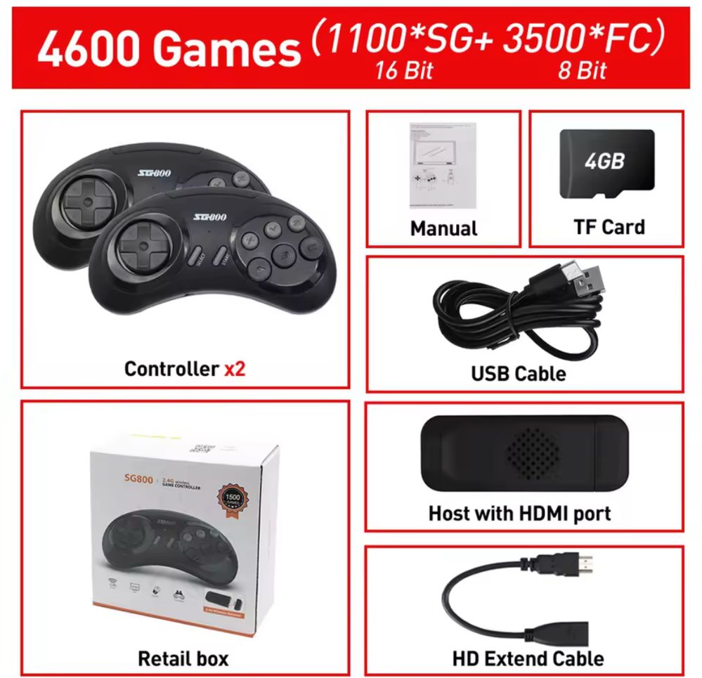 Ігрова приставка 4600 ігор , 1600 Sega 16bit та 3000 Dendy 8bit  stick