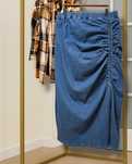 Джинсовая юбка длинная большого размера с драпировкой Shein, 3XL/4XL