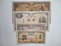 Banknoty Japonia - 4 szt. 5 i 10 sen, 1 i 5 yen z 1930/1946 r.