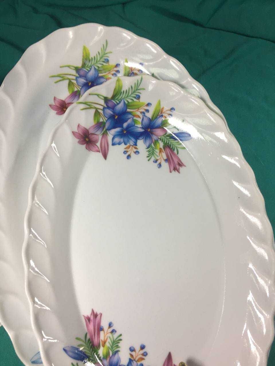Сервировочная тарелка 2 шт овальная глубокая цветы пластик набор
