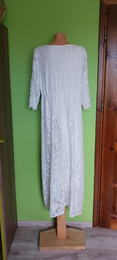 Ecru maksi boho koronkowa suknia ślubna rozm.42/44