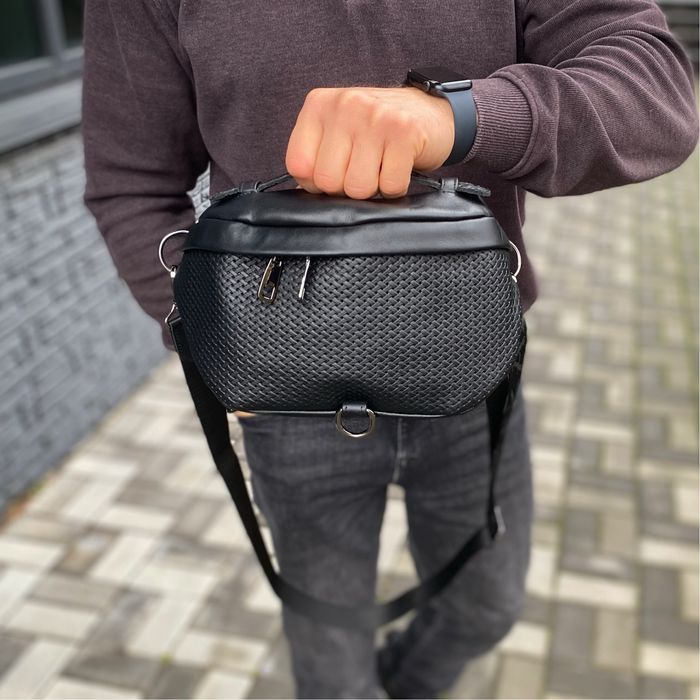 Чоловіча сумка з натуральної шкіри бананка нагрудна SteelBack