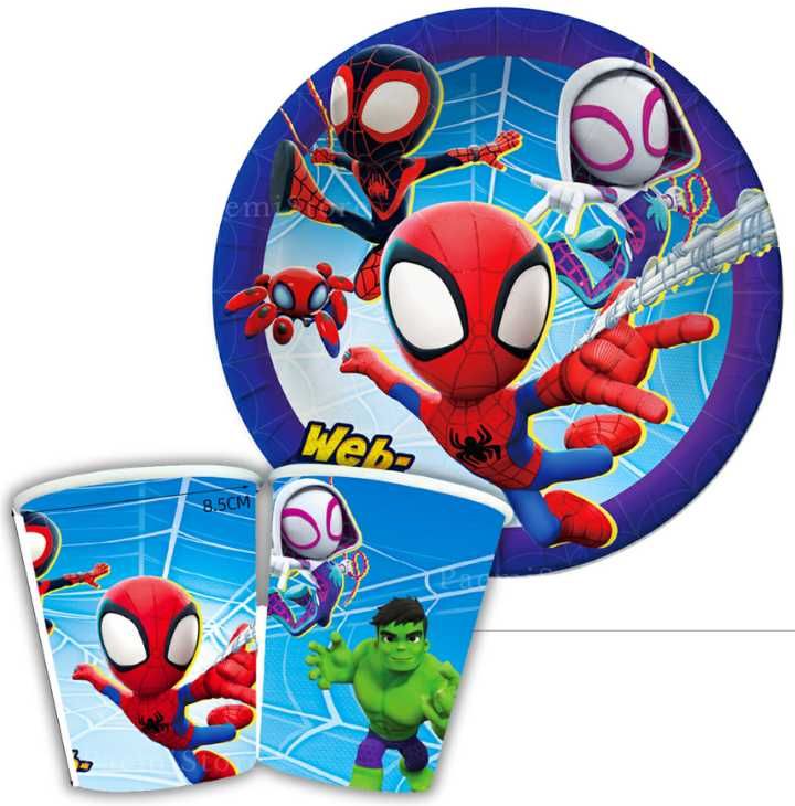 Spidey i superkumple zestaw kubki talerzyki 20szt. urodziny Spiderman