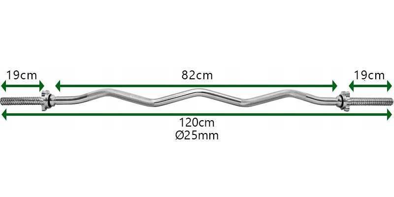Gryf stalowy lekko łamany 120cm 25mm sztanga zaciski KR