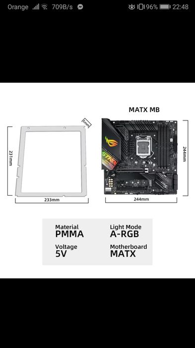 A-RGB ramka akrylowa  MATX 5V3Pin płyta główna oświetlenie