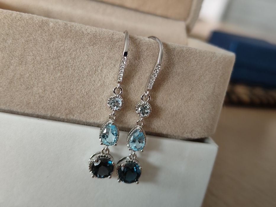 Kolczyki srebro 925 z naturalnym topazem i fluorytem