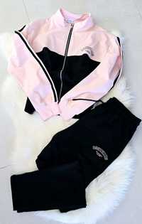 Różowo-czarny dres damski bawełna