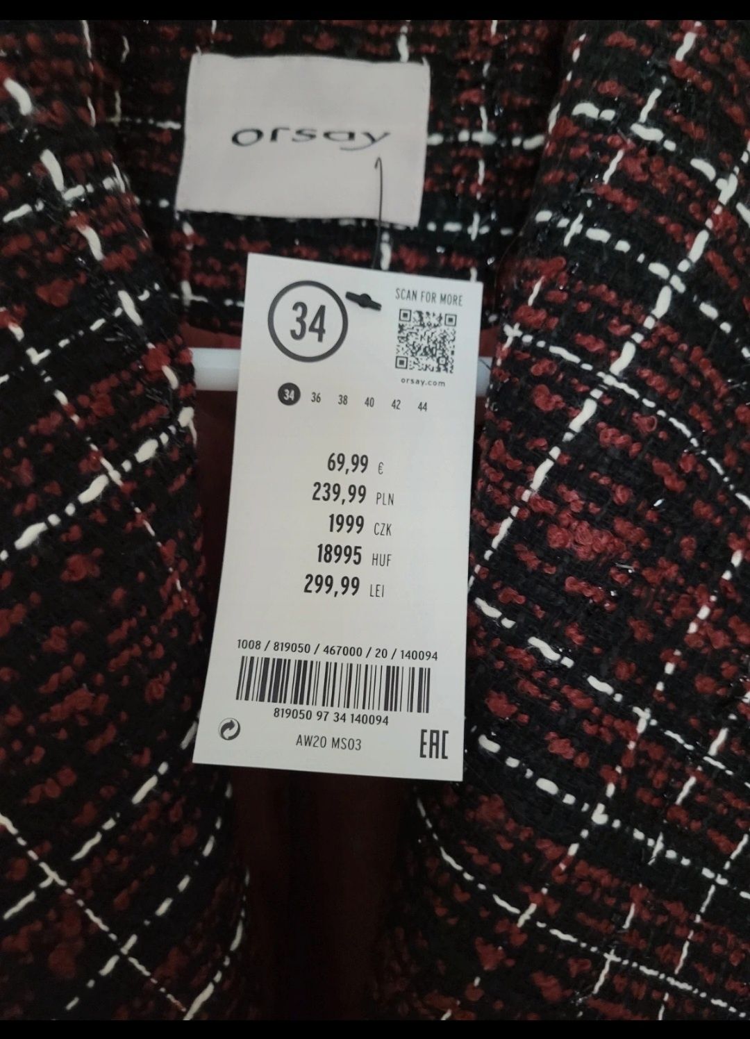 34 XS NOWY płaszcz trencz Orsay brazowy brąz w kratkę kratka z paskiem