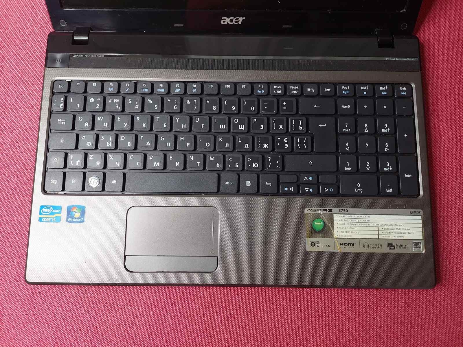 Ноутбук Acer Aspire 5750/ i5-2430M/ 4Гб/ 320Гб/ Батарея Робоча