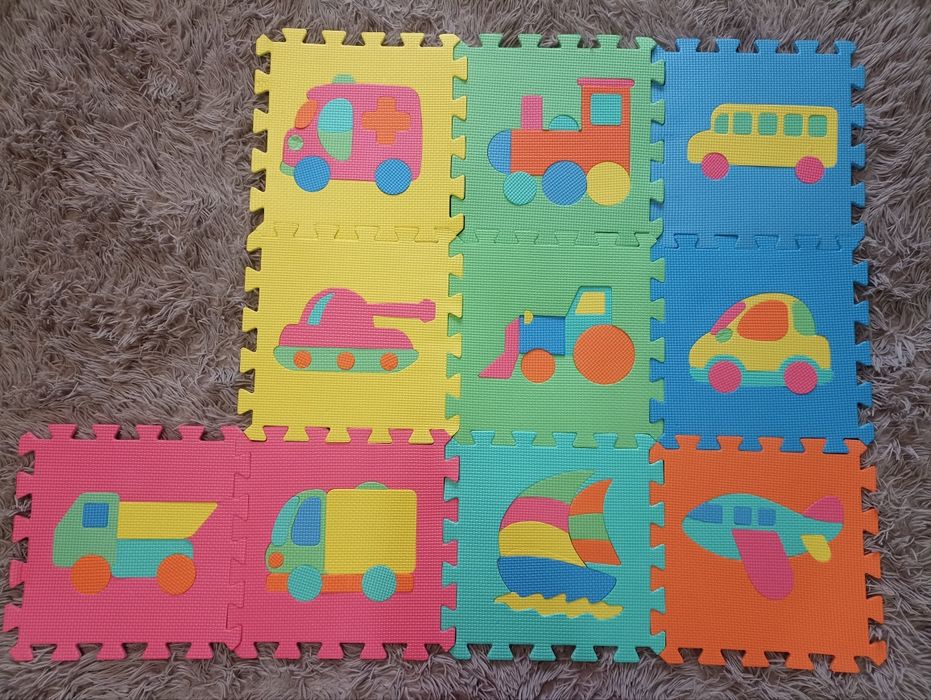 Детский развивающий коврик-пазл с транспортом, 10 штук
