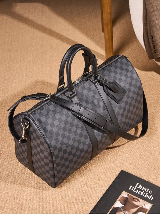 Дорожня сумка чоловіча велика сіра чорна Louis Vuitton шкіряна луі лв
