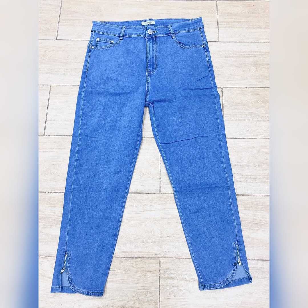Spodnie jeansy 7/8 niebieskie zamki w nogawkach rozm 46