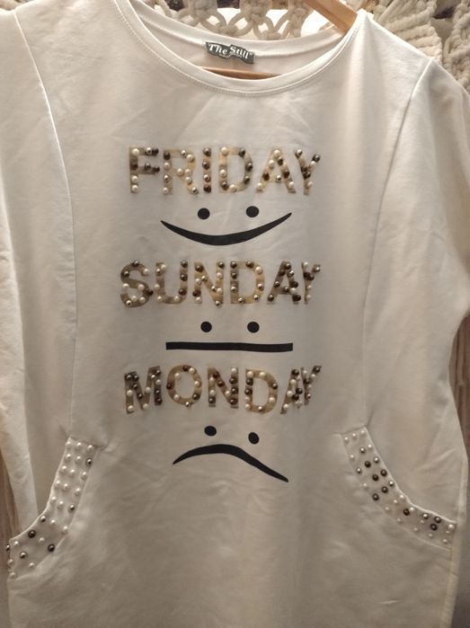 Tunika perełki napisy kieszenie L/XL